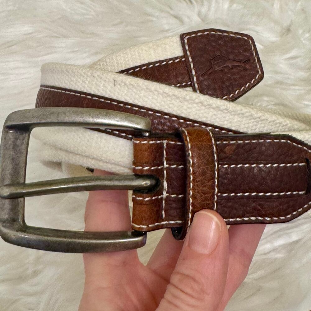Tommy Bahama Casual Belt Cream Brown Leather Mens Sz 42 Resort Vacation Preppy - Picture 3 of 8
